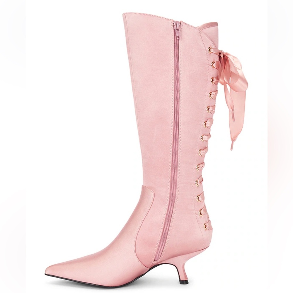 Jeffery Campbell Leggy Boot in Pink Satin Lace Up Corset Revolve Size 8.5 - Picture 2 of 14